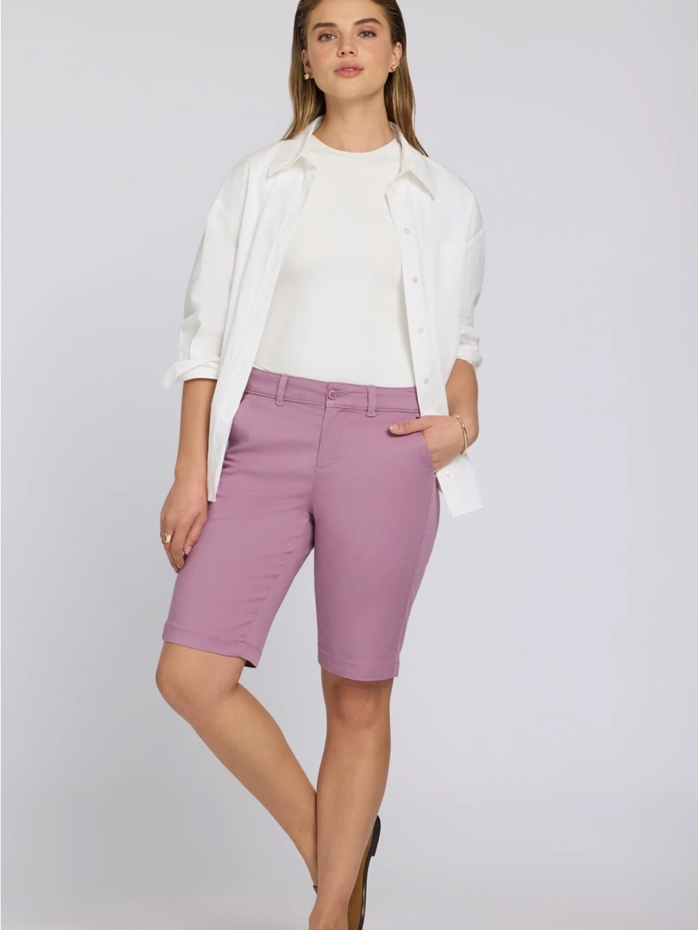 NYDJ Pink Blush Stretch Chino Bermuda Shorts Size 6